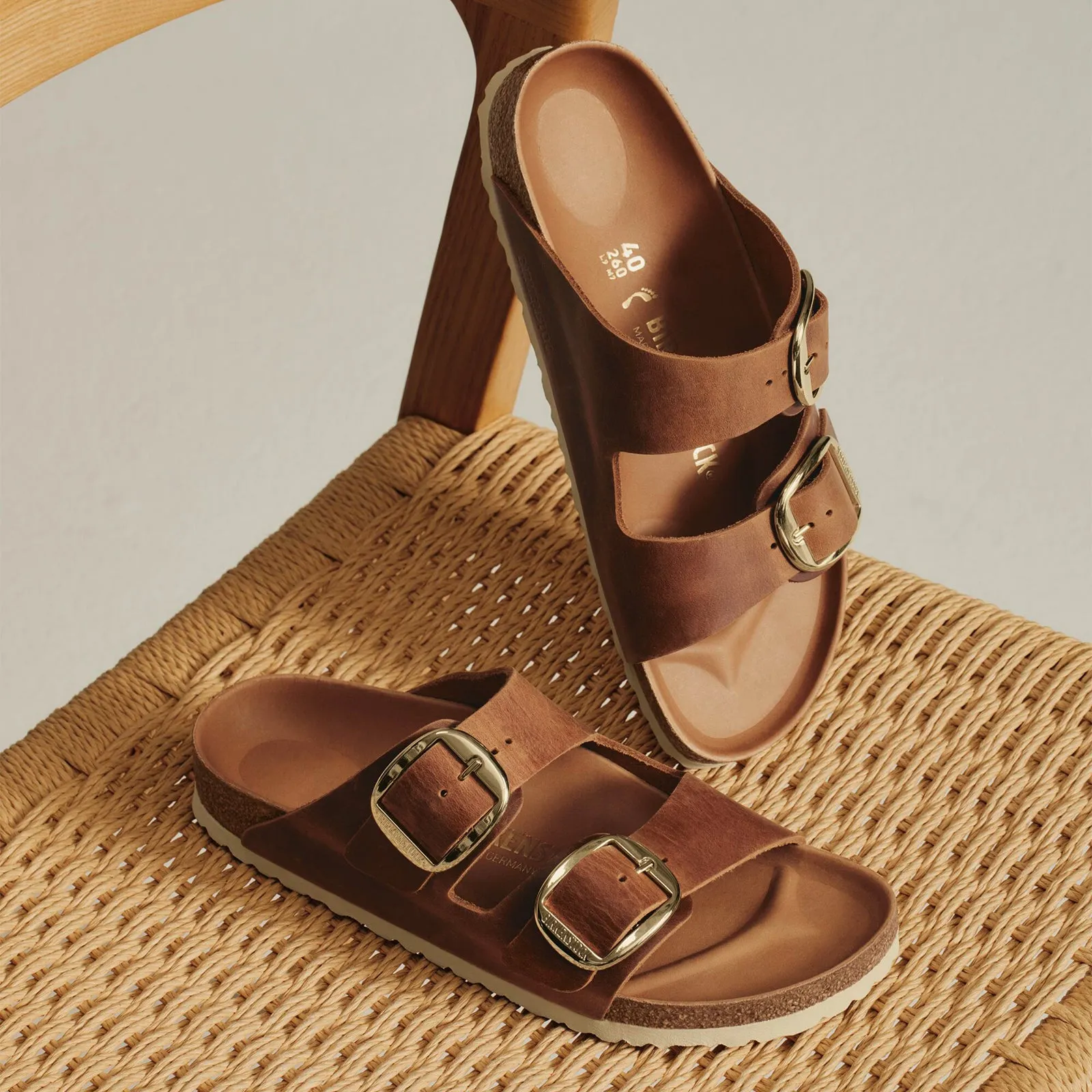 Birkenstock Arizona Big Buckle Narrow Slide Sandal (Women) - Cognac Oiled Leather
