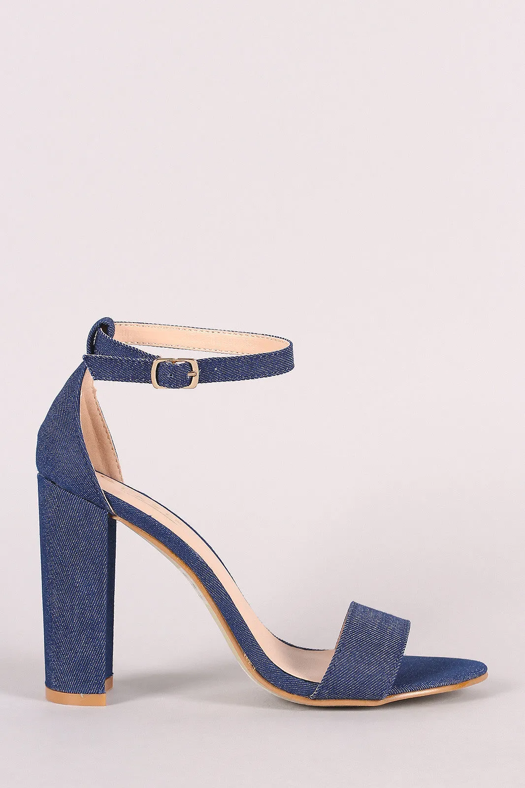 Denim Open Toe Ankle Strap Chunky Heel