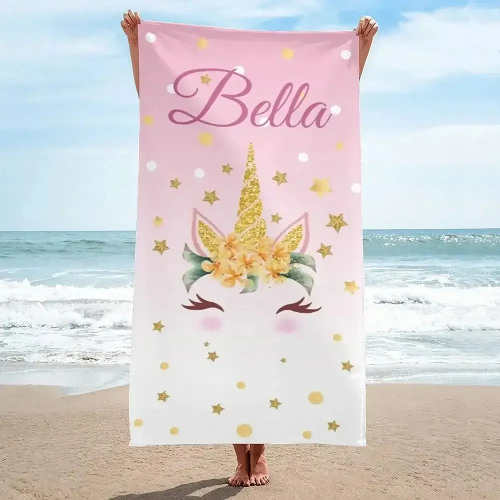 Personalized Name Unicorn Beach Towel for Girls
