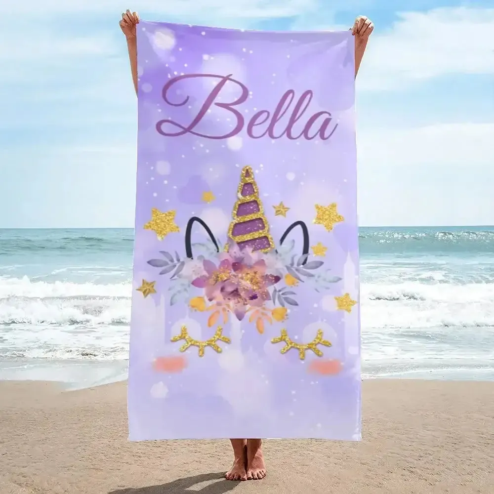 Personalized Name Unicorn Beach Towel for Girls