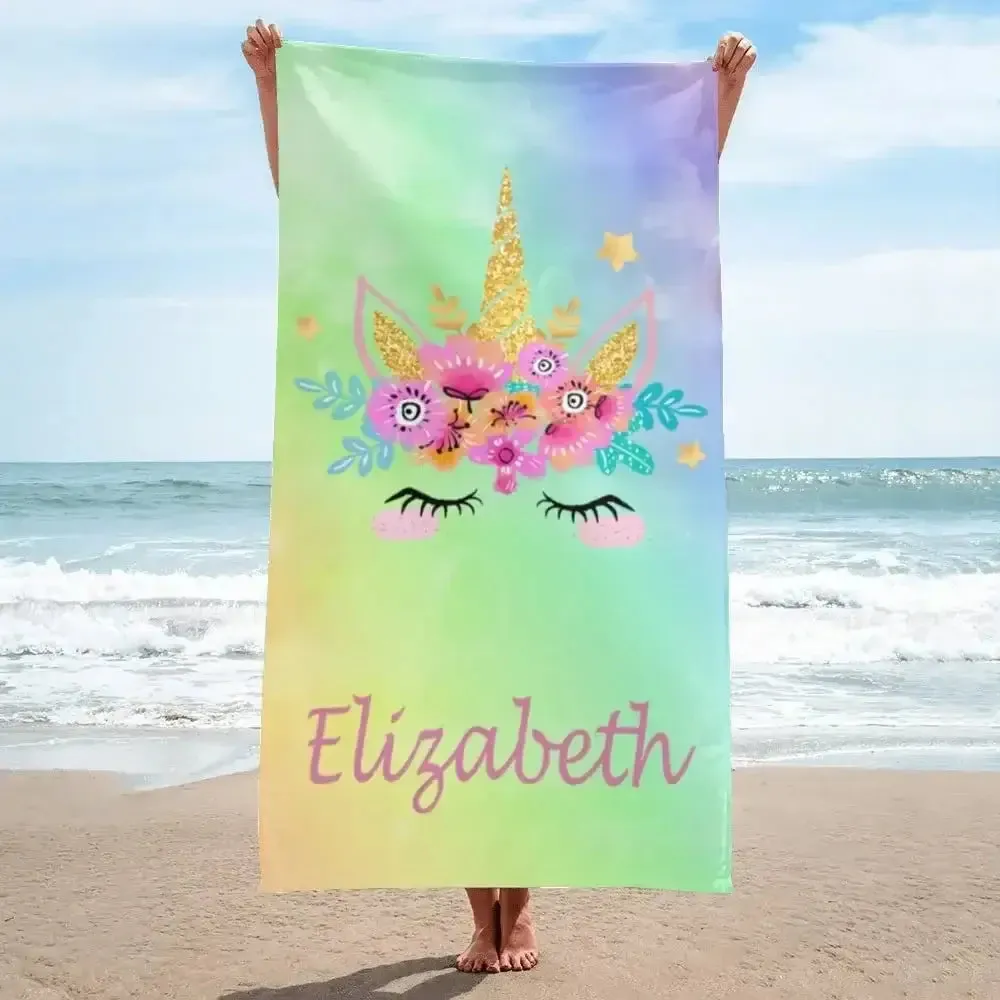 Personalized Name Unicorn Beach Towel for Girls