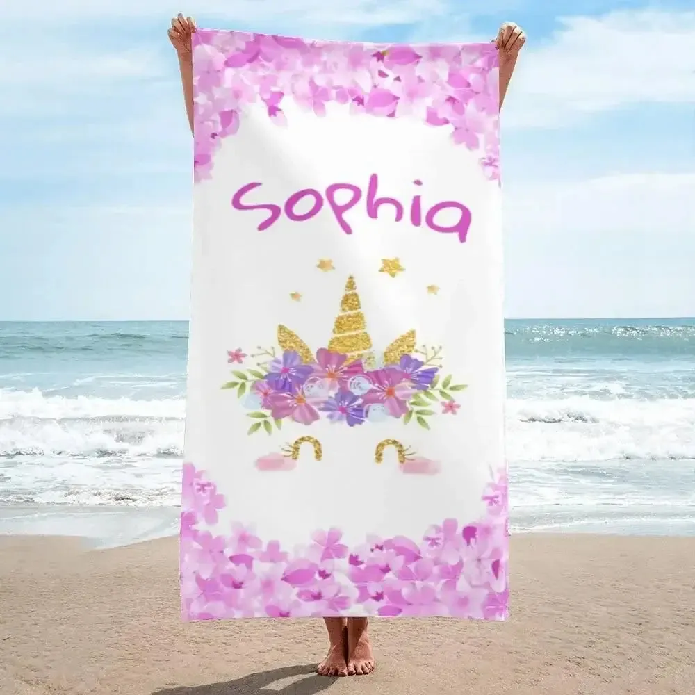 Personalized Name Unicorn Beach Towel for Girls