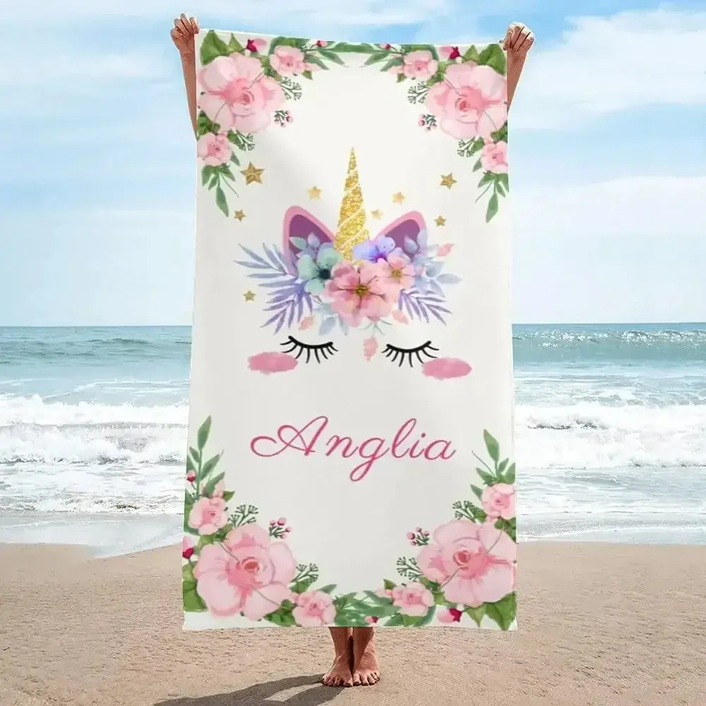 Personalized Name Unicorn Beach Towel for Girls