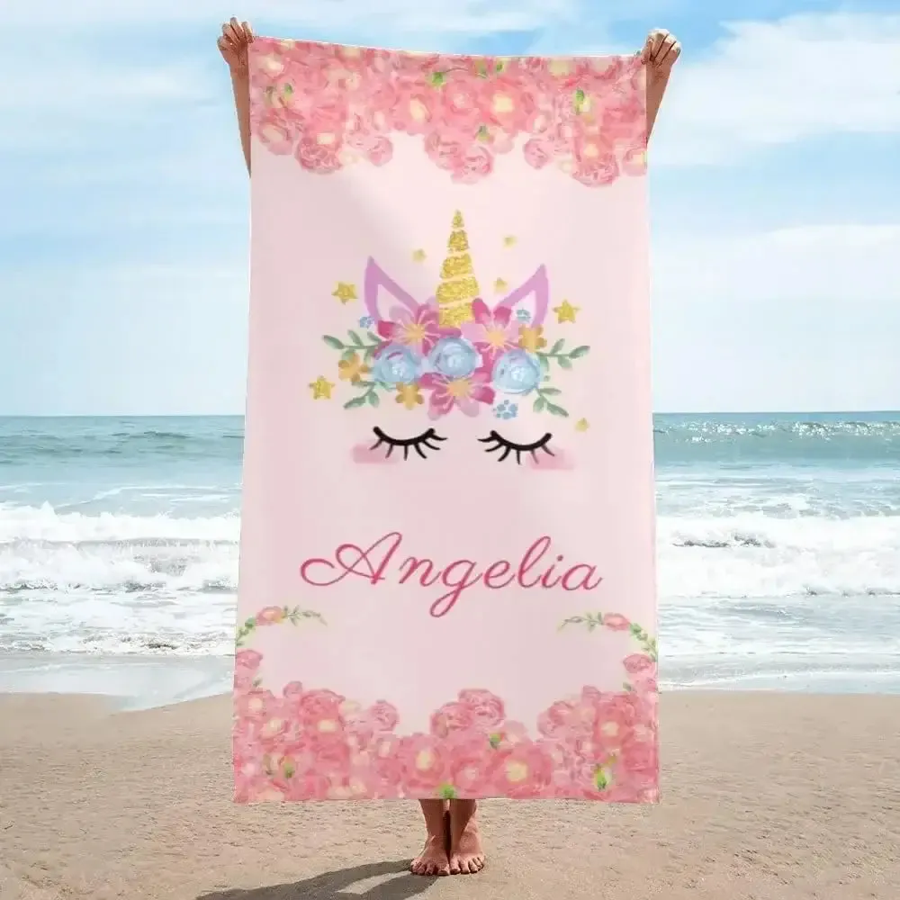 Personalized Name Unicorn Beach Towel for Girls