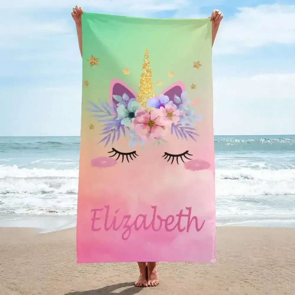 Personalized Name Unicorn Beach Towel for Girls