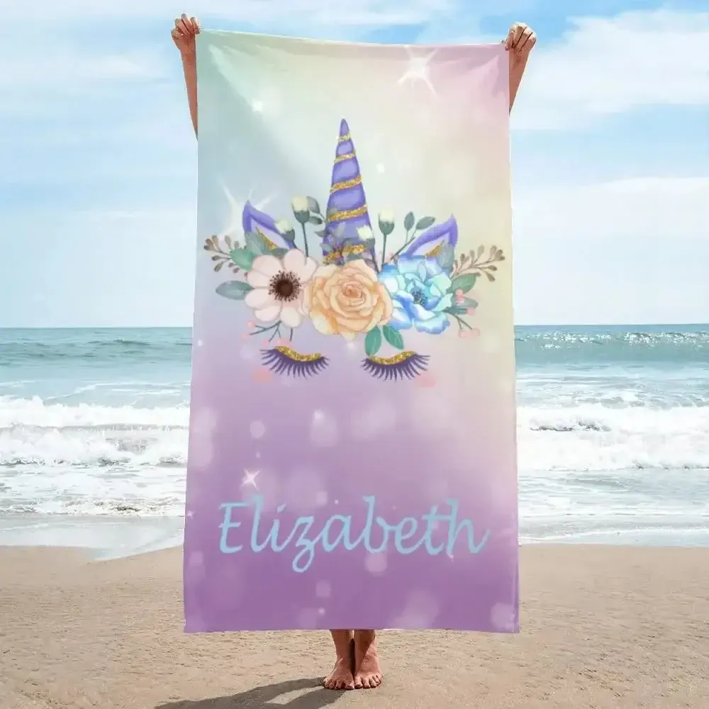 Personalized Name Unicorn Beach Towel for Girls