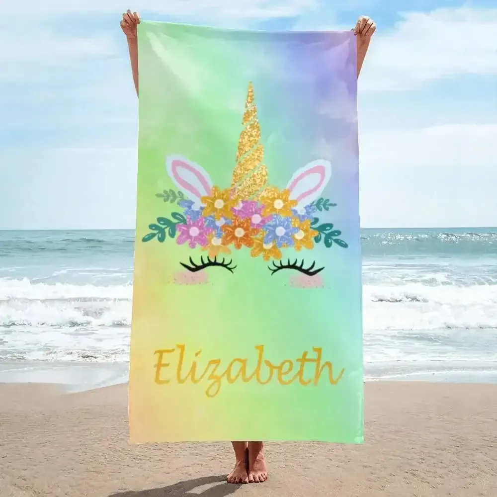 Personalized Name Unicorn Beach Towel for Girls