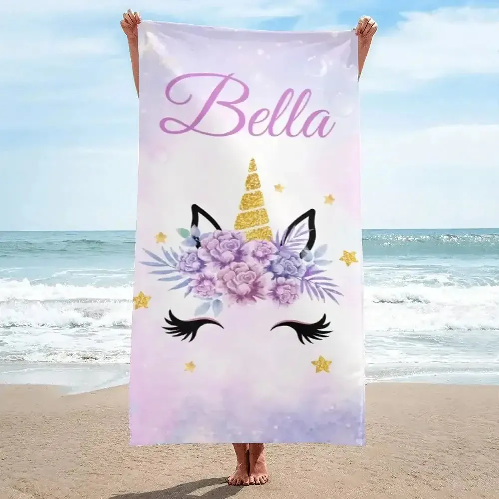 Personalized Name Unicorn Beach Towel for Girls