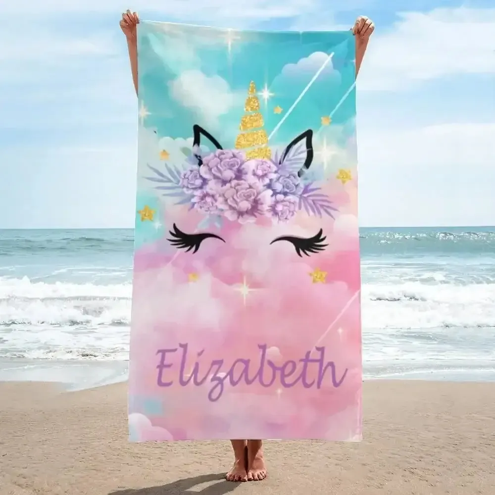 Personalized Name Unicorn Beach Towel for Girls