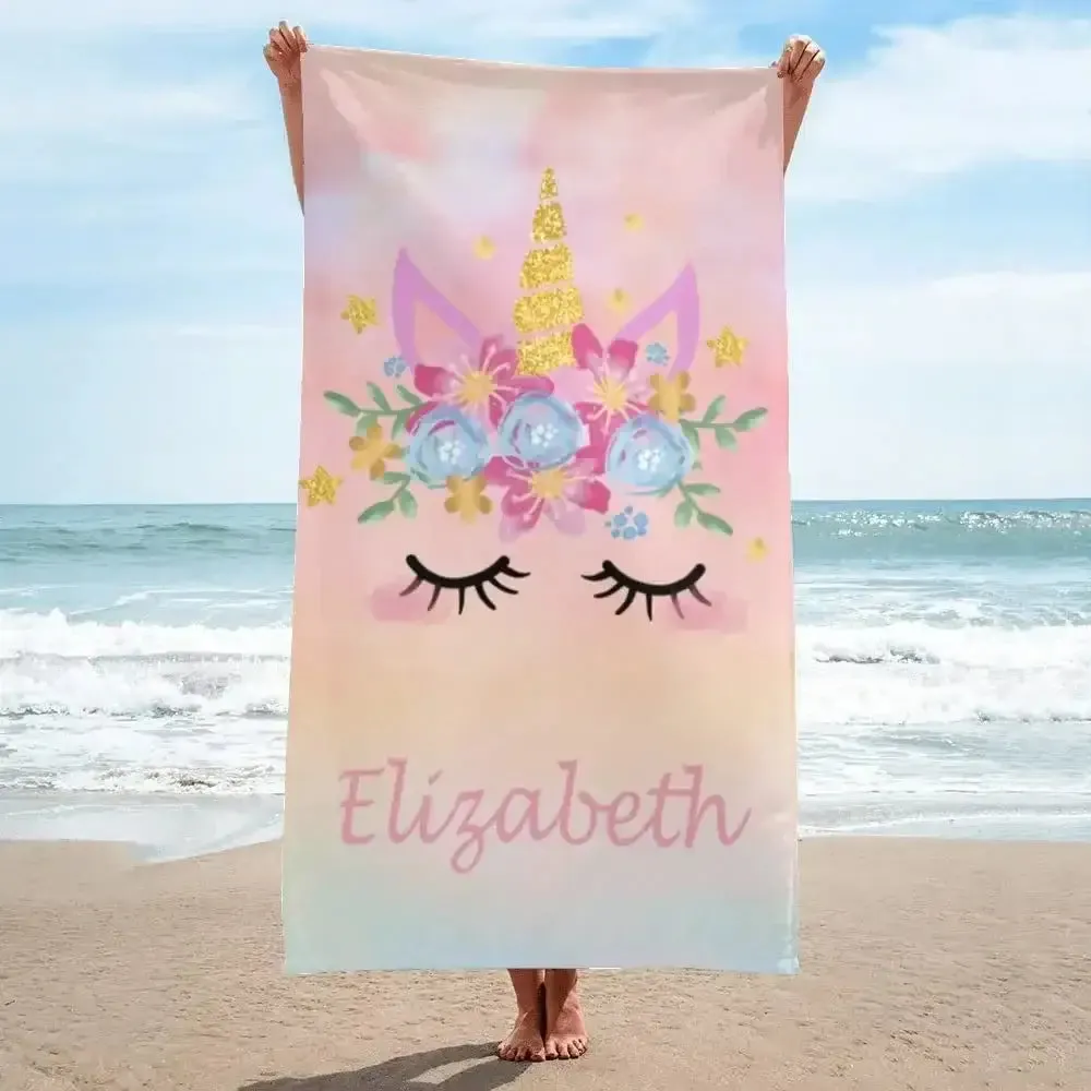 Personalized Name Unicorn Beach Towel for Girls