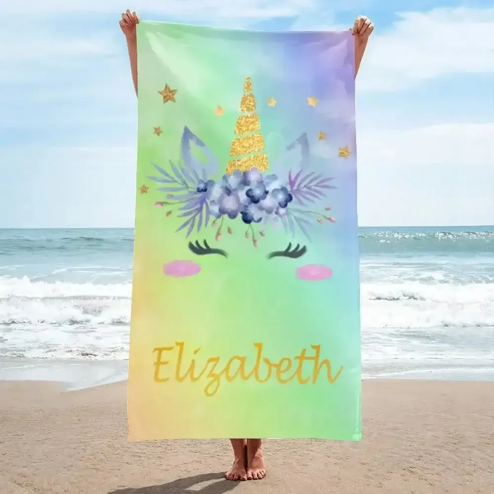 Personalized Name Unicorn Beach Towel for Girls