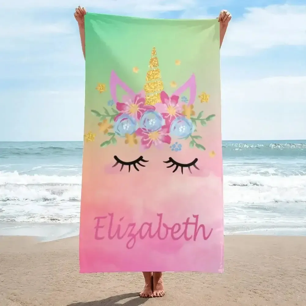 Personalized Name Unicorn Beach Towel for Girls