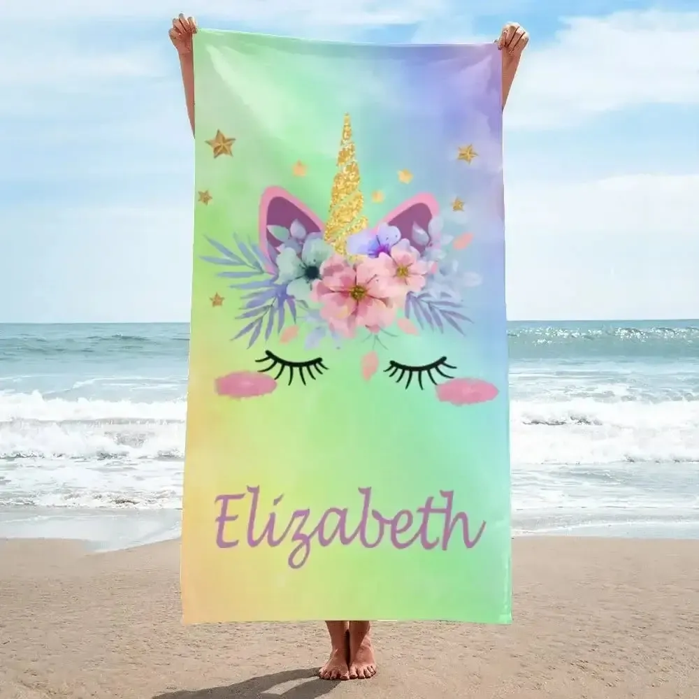Personalized Name Unicorn Beach Towel for Girls